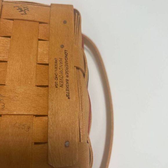 Longaberger 1997 Handwoven Basket With Handle Rectangle Red & Green Trim 5.5" - Picture 4 of 5